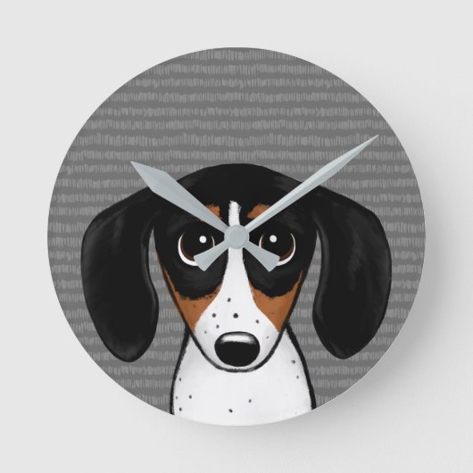 Piebald Dachshandかわいい子犬のラウンドクロック ラウンド壁時計 (正面)