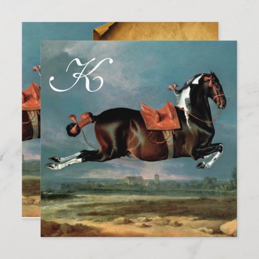 Piebald Horse"Cehero'Surving Parchment Monogram 招待状 (正面/裏面)