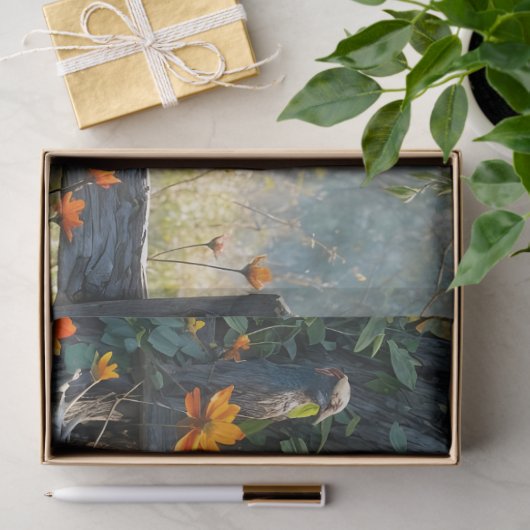 Piebald Peacock on Split rail fence 薄葉紙 (ギフト)