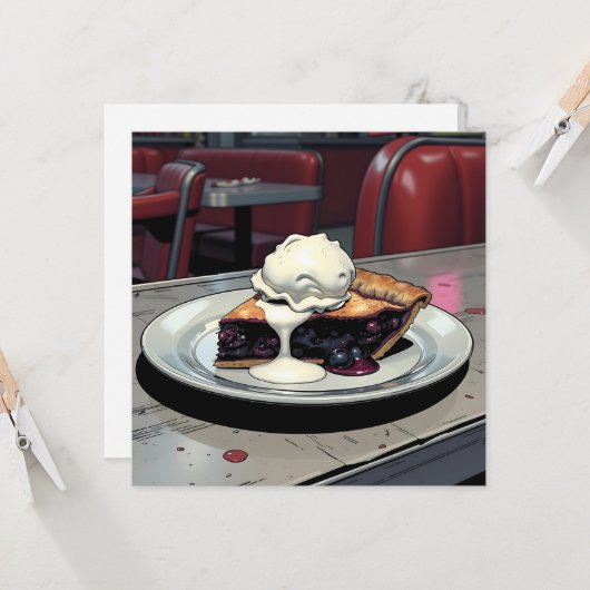 Piece of Blueberry Pie and Vanilla Ice Cream Blank カード (正面/裏面インサイチュ)