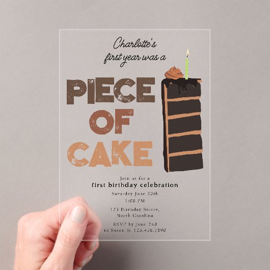 Piece of Cake Invite 1st First Birthday Cute アクリル招待状 (インサイチュ (ポータブル))