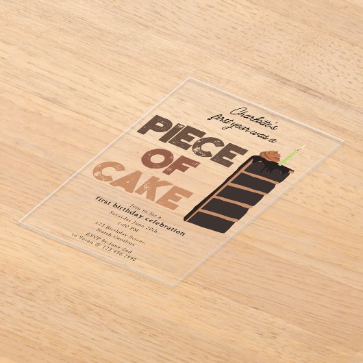 Piece of Cake Invite 1st  First Birthday Cute アクリル招待状 (レイダウン)