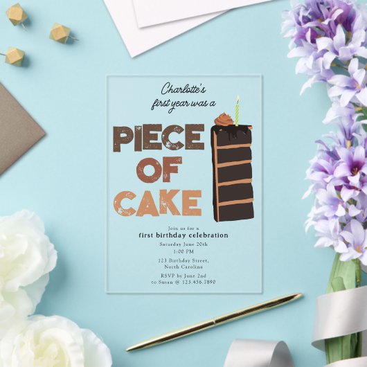 Piece of Cake Invite 1st  First Birthday Cute アクリル招待状 (インサイチュ (ウェディング))