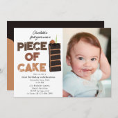 Piece of Cake Invite 1st  First Birthday Photo 招待状 (正面/裏面)