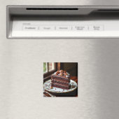 Piece of Chocolate Cake on a Fancy Plate マグネット (インサイチュ (食洗機))