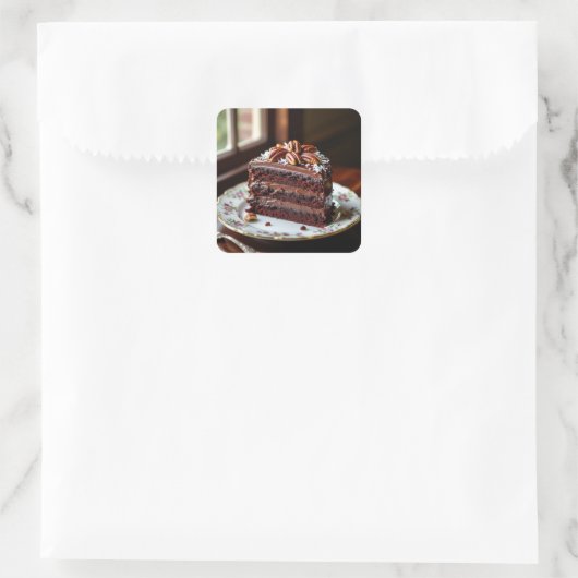 Piece of German Chocolate Cake on a Fancy Plate スクエアシール (バッグ)