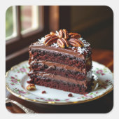 Piece of German Chocolate Cake on a Fancy Plate スクエアシール (正面)