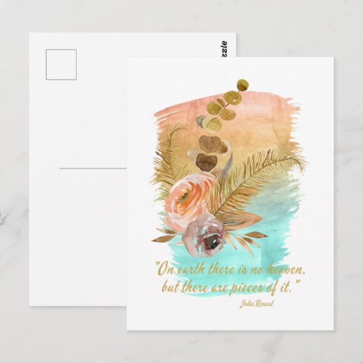 Pieces of Heaven Quote Boho Flowers  ポストカード (正面/裏面)