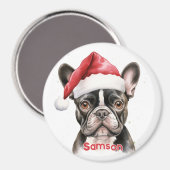 Pied Black White French Bulldog Christmas Magnet マグネット (正面/裏面)