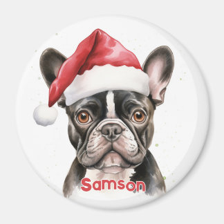 Pied Black White French Bulldog Christmas Magnet マグネット