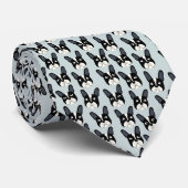 Pied French Bulldog Green Neck Tie ネクタイ (ロール)