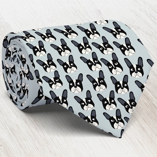 Pied French Bulldog Green Neck Tie ネクタイ