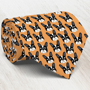 Pied French Bulldog Orange Neck Tie ネクタイ