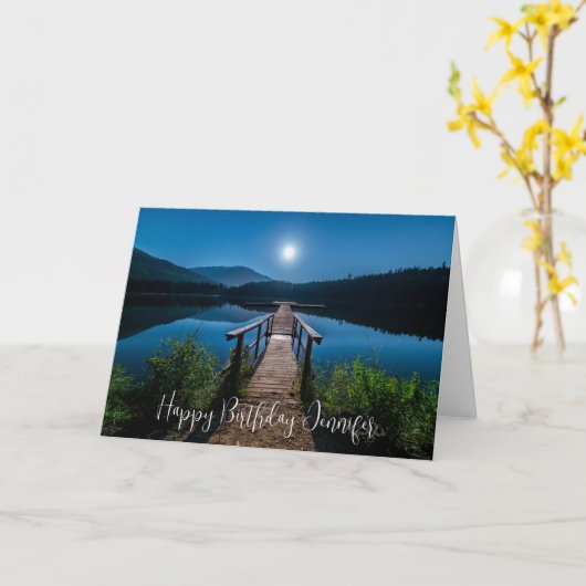 Pier at Night under a Full Moon誕生日 カード (黄色い花)