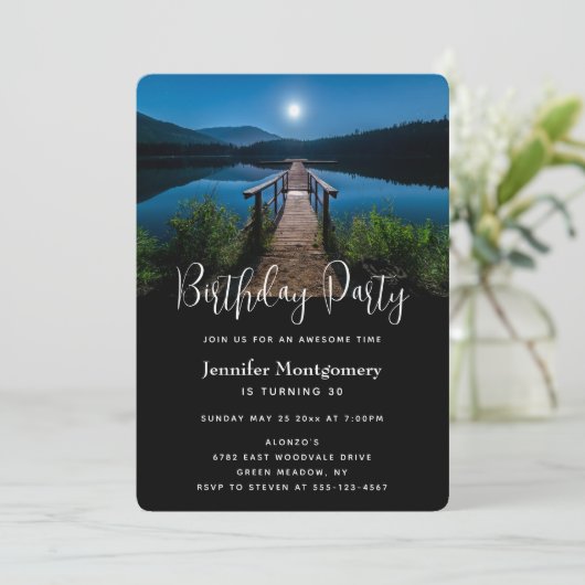 Pier at Night under a Full Moon誕生日 招待状 (スタンド正面)