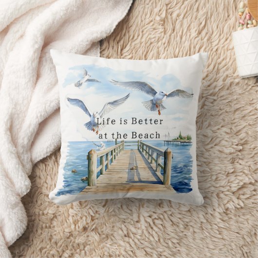 Pier Ocean Beach Birds クッション (ブランケット)