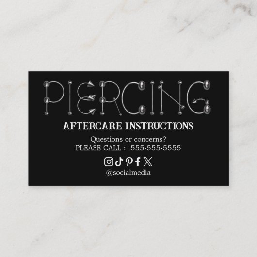 Piercing Aftercare Instructions Business Card 名刺 (正面)