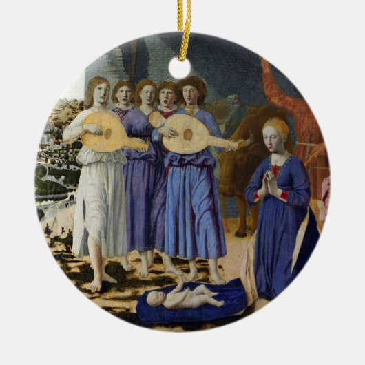 PIERO DELLA FRANCESCAによるイエスの降誕と天使 セラミックオーナメント (正面)