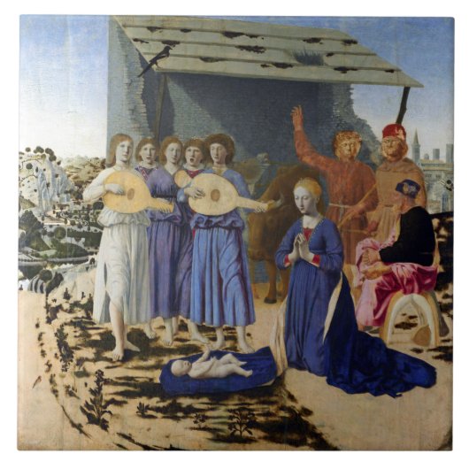 PIERO DELLA FRANCESCAによるイエスの降誕と天使 タイル (正面)