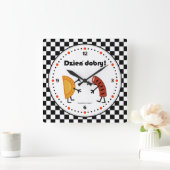 PierogiおよびKielbasa Dzien Dobry -フレンドリーな食糧 スクエア壁時計 (ホーム)