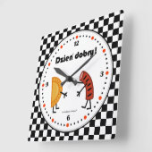 PierogiおよびKielbasa Dzien Dobry -フレンドリーな食糧 スクエア壁時計 (傾斜)