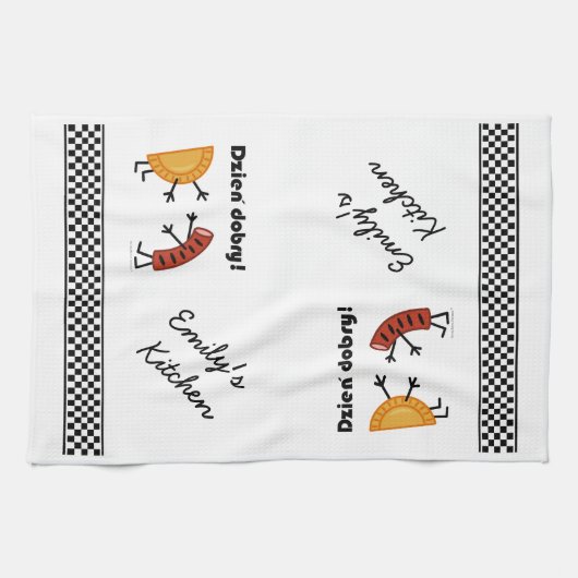Pierogi及びKielbasa - Dzien Dobry! キッチンタオル (横)