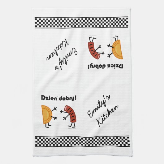 Pierogi及びKielbasa - Dzien Dobry! キッチンタオル (縦)