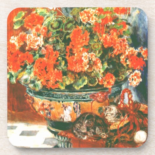 Pierre-Auguste Renoir - Geraniums And Cats コースター (正面)