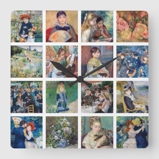 Pierre-Auguste Renoir - Masterpieces Collage スクエア壁時計 (正面)