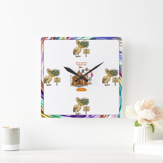 Pierre pelican's brilliant beak スクエア壁時計 (ホーム)