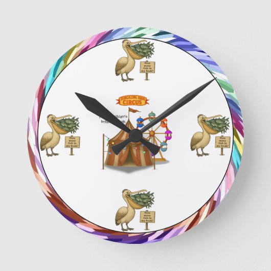 Pierre pelican's brilliant beak ラウンド壁時計 (正面)