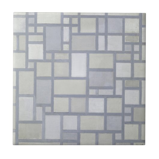 Piet Mondrian Abstract Geometric Grey Grid Art タイル (正面)