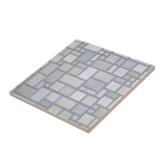 Piet Mondrian Abstract Geometric Grey Grid Art タイル (側面)