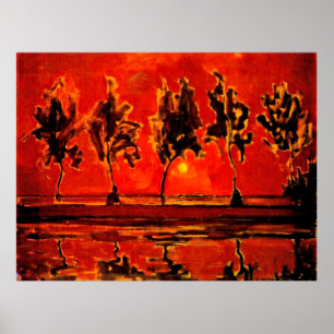 Piet Mondrian art, Trees by the Geine at Moonrise ポスター