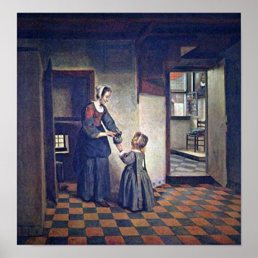 Pieter de Hooch - A woman with a child in pantry ポスター (正面)