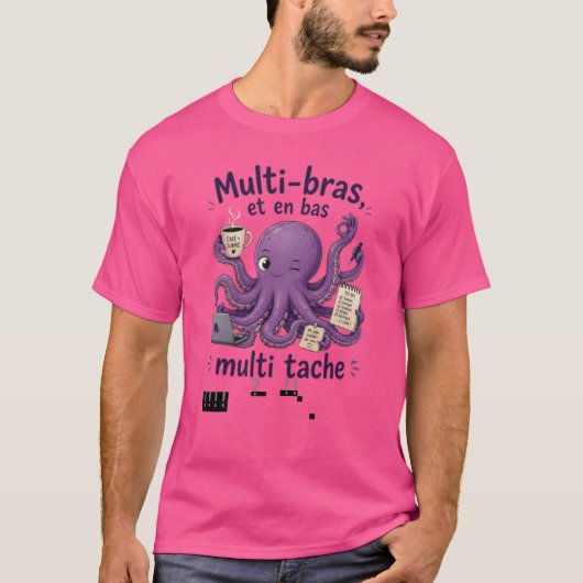 Pieuvre Mauve Multi-bras & Multi-tâche – café Tシャツ (正面)