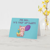 Pigおもしろい Out誕生日カード カード (黄色い花)