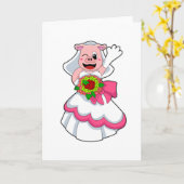 Pigのド結婚レスと花の束 カード (黄色い花)