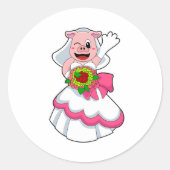 Pigのド結婚レスと花の束 ラウンドシール (正面)