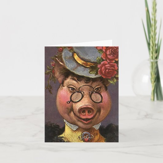 Pigヴィンテージのユーモア、間抜けでおよびおもしろいでビクトリアンな女性 カード (正面)