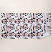 Pig年中国のオリジナルスケッチ名誕生日BT ビーチタオル (正面)