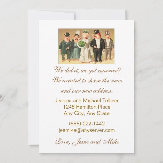 Pig結婚ブライダルパーティとフォーマルの発表 招待状 (裏面)