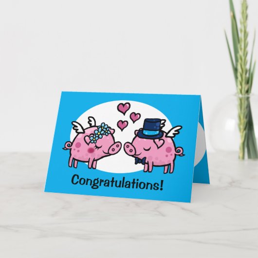 Pig飛んでいるの新郎新婦をカスタマイズ可能 カード (正面)