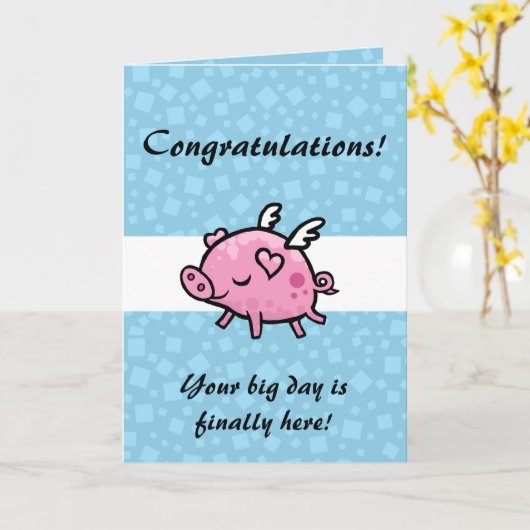 Pig飛んでいるの祝い カード (黄色い花)