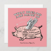 Pig飛んでいる Cuts図 サンキューカード (正面/裏面)