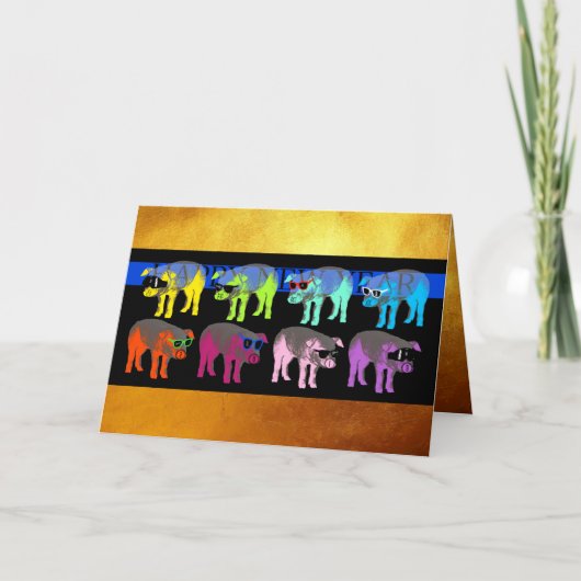 Pig 中国の New Year 2019 ポップ・アートの Greeting Card シーズンカード (正面)