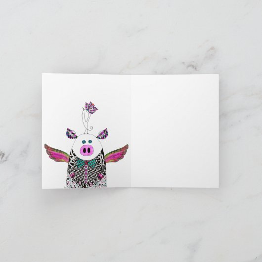 Pig and Bird Anything is Possible Greeting Card カード (内部)