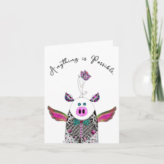 Pig and Bird Anything is Possible Greeting Card カード