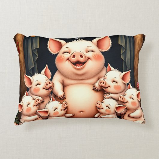  Pig Art – Mother & Piglets アクセントクッション (正面)