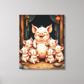  Pig Art – Mother & Piglets キャンバスプリント (正面)